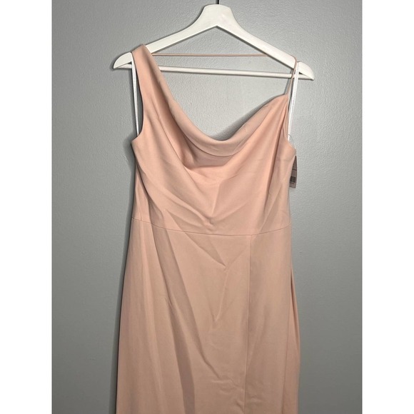 NWT After Six One Shoulder With Strap Cowl-Neck Crepe Maxi Dress Cameo Size 12 - Picture 8 of 12